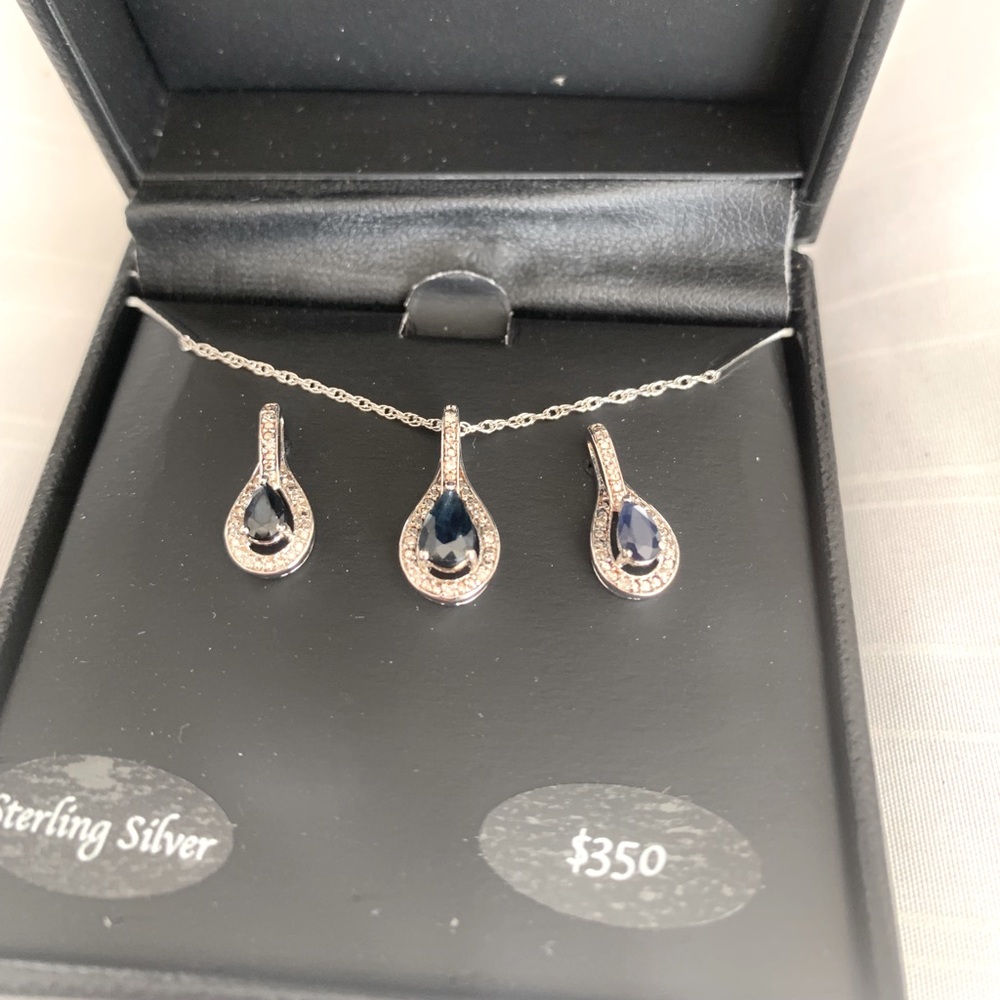 Sterling silver sapphire pendant and earring set